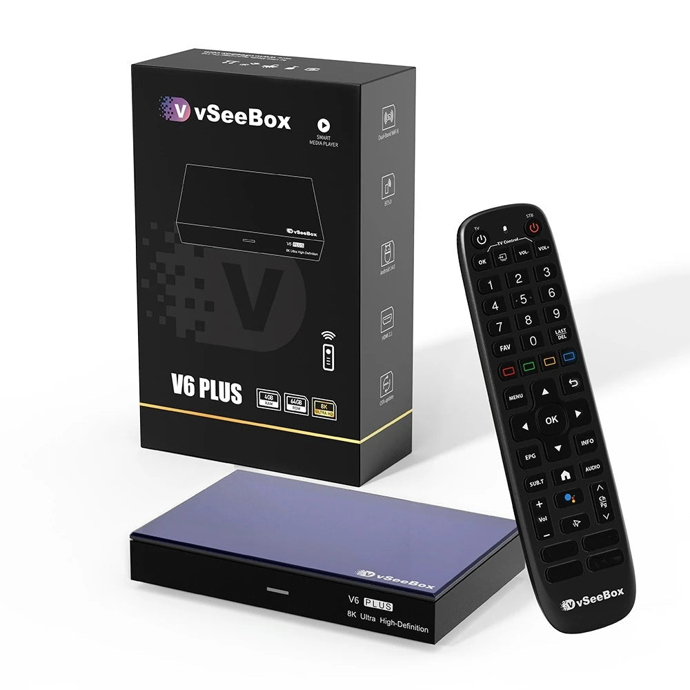 vSeeBox V6 Plus Android TV Box with 8K, Split-Screen, No Monthly Fees